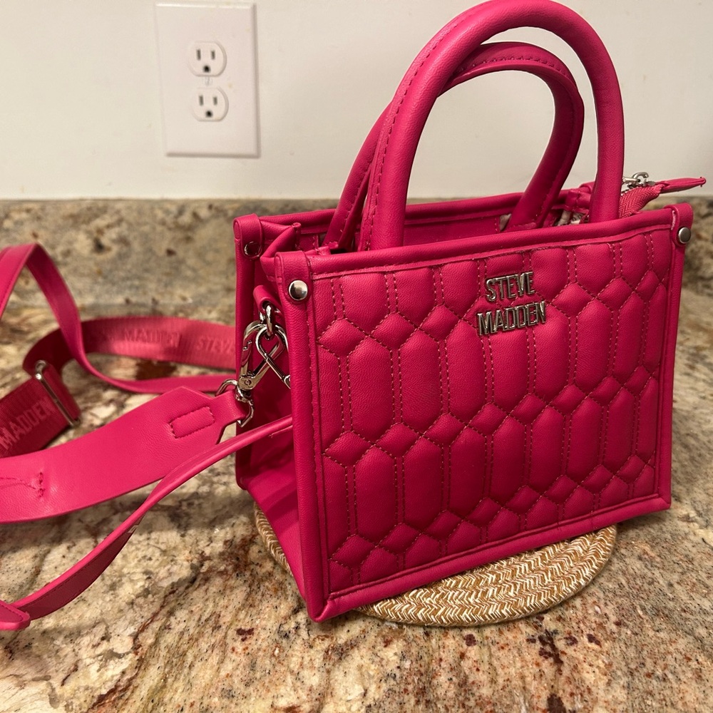 Steve Madden Pink and Silver Mini Quilted Bag